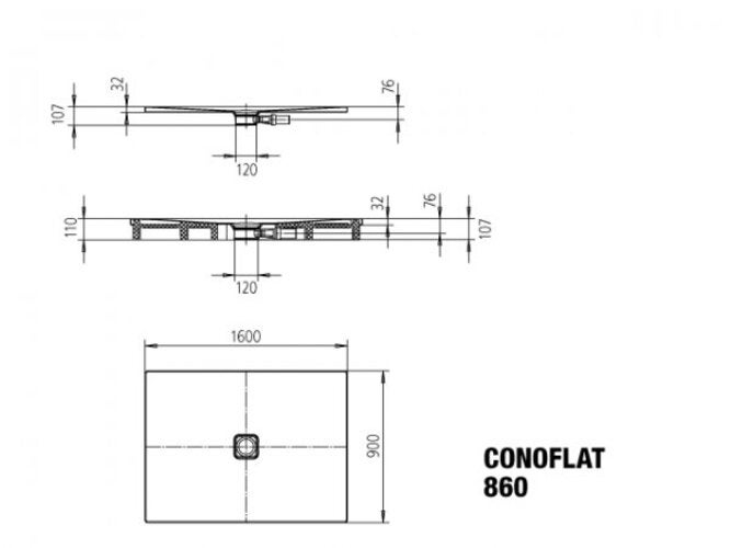 KALDEWEI CONOFLAT 860-2 90x160cm avec support polystyrène, 467648043001, Farbe: noir mat 100 - 2