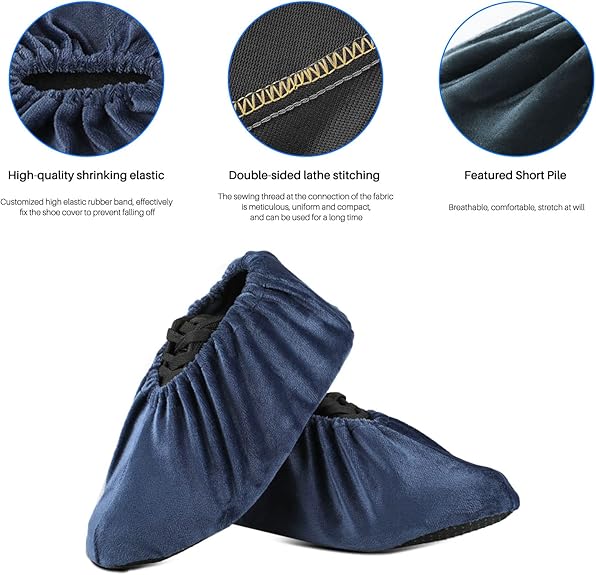 6 Paires Surchaussures Lavable Couvre-Chaussure Anti Glisse Réutilisables Antidérapant Surchausson avec Flanelle Pantoufle pour Protection de Sol pour - 5