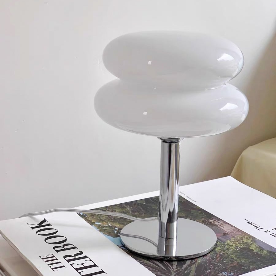 Lámpara de mesa led, luz ambiental de vidrio retro, linda lámpara de escritorio regulable, lámpara de noche usb (blanco)