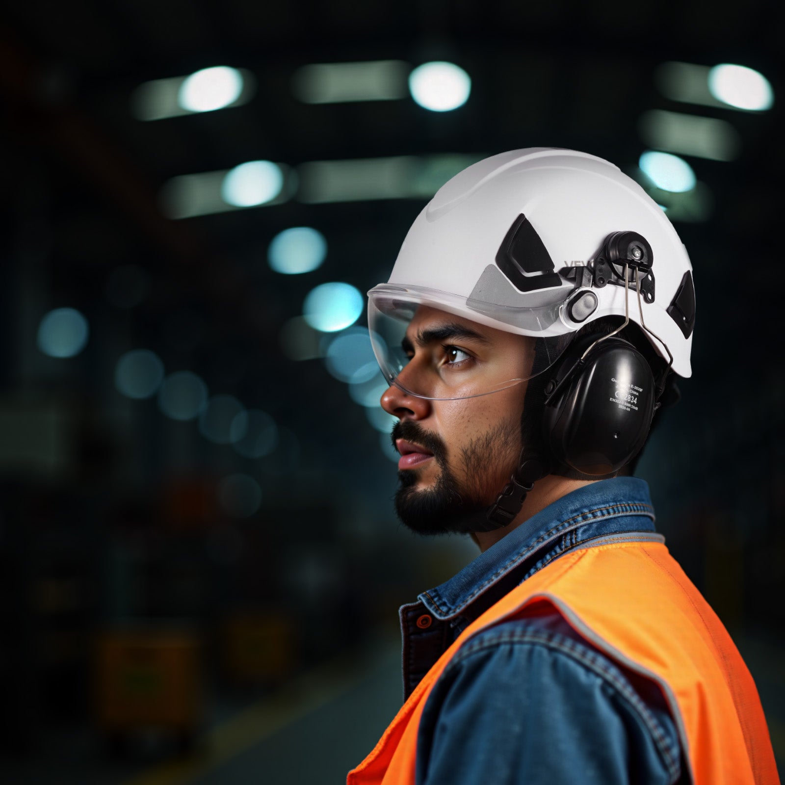 Casque de Sécurité Industriel VEVOR ABS Certifié ANSI/ISEA Z89.1 avec Visière, Cache-Oreilles et Suspension à Cliquet 6 Points Ajustable et Ventilée - 8