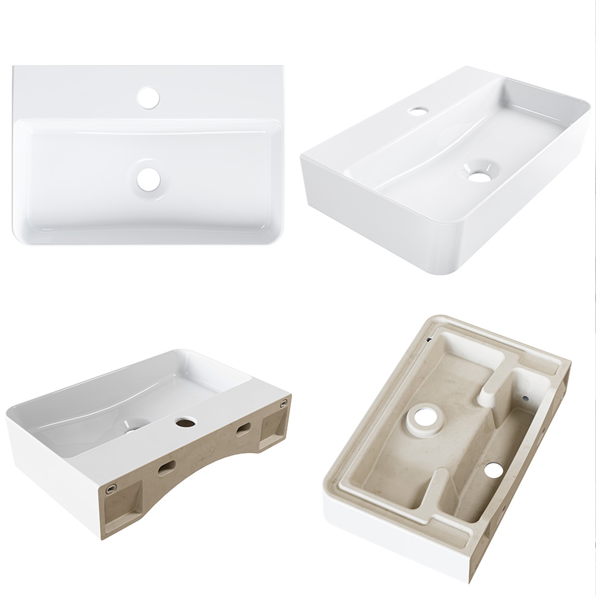 Lavabo mural en céramique blanche - Rectangulaire lavabo suspendu 46 x 30.5 cm - Avec trou pour robinet sans trop-plein - Lavabo à poser HOROW - 9