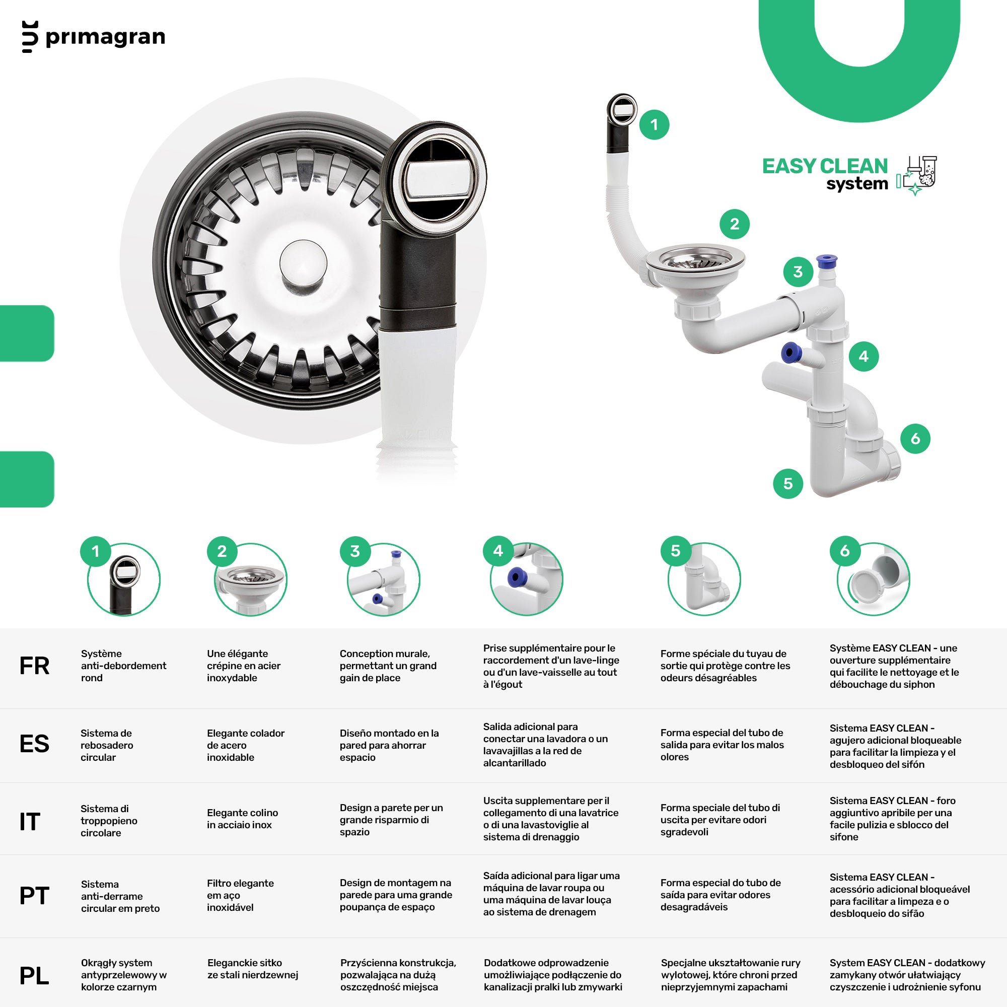 Lavandino da Cucina Nero 56x44cm, Lavello in Granito a 1 vasca + Sifone Classico + Accessori, Lavabo da Cucina Incasso al mobile 60cm PRIMAGRAN - 8