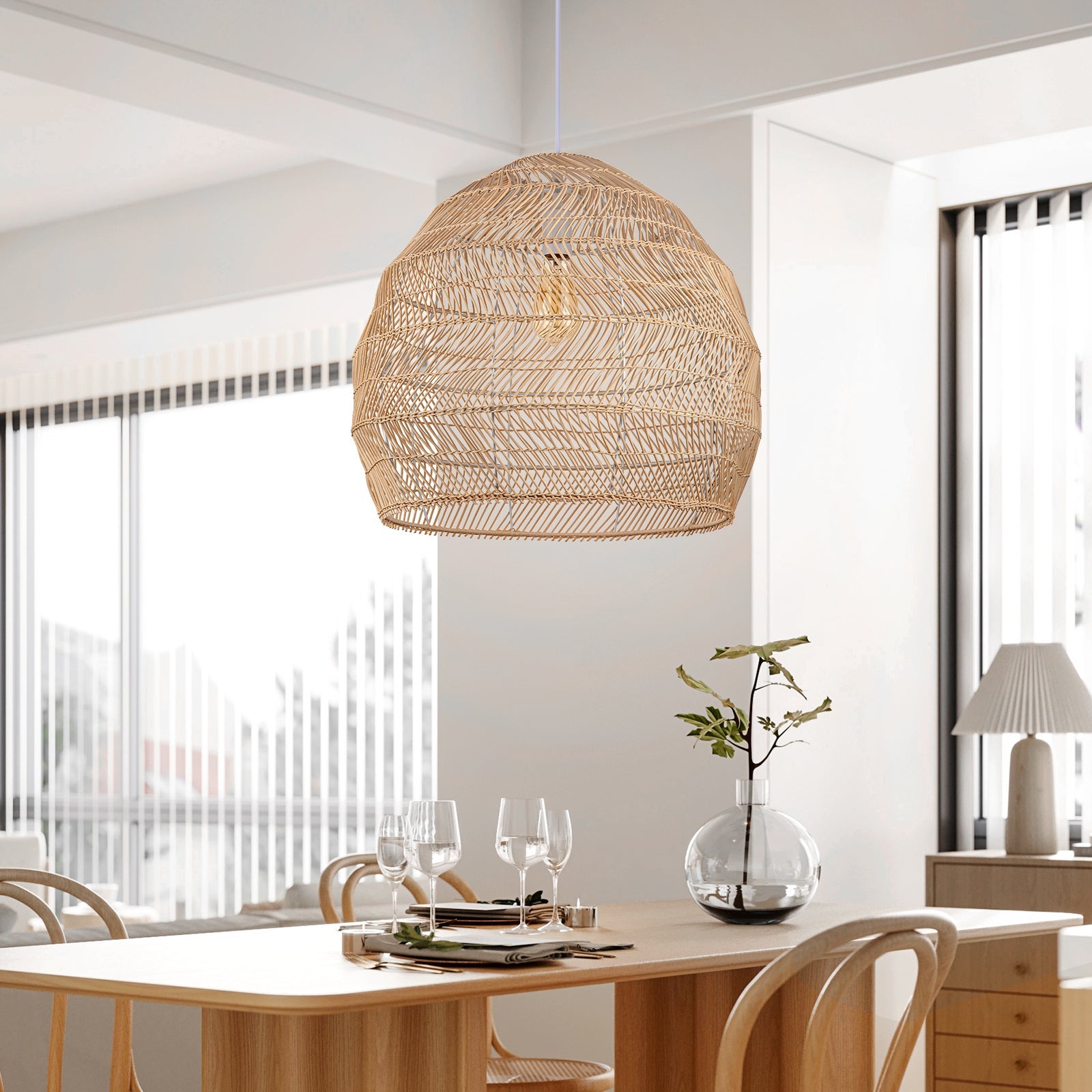 Lampe suspendue en rotin E26, dôme d'éclairage naturel tissé à la main, pour cuisine et ferme D50 cm x H50 cm - 6