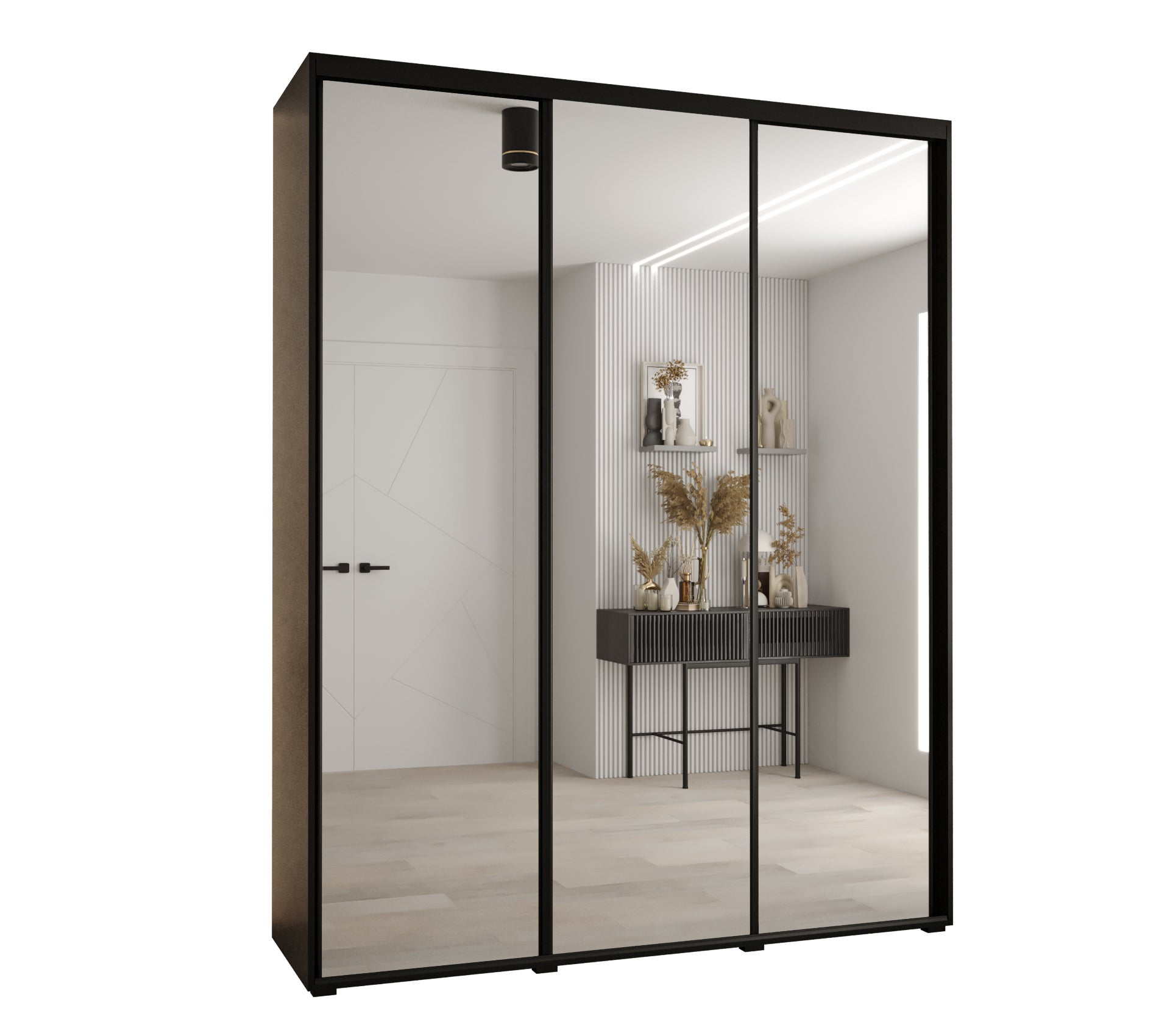 Szafa przesuwna z lustrem wysoka Davos 2 200 x 60 x 235,2 cm czarny + czarny + u. czarny - Abiks Meble