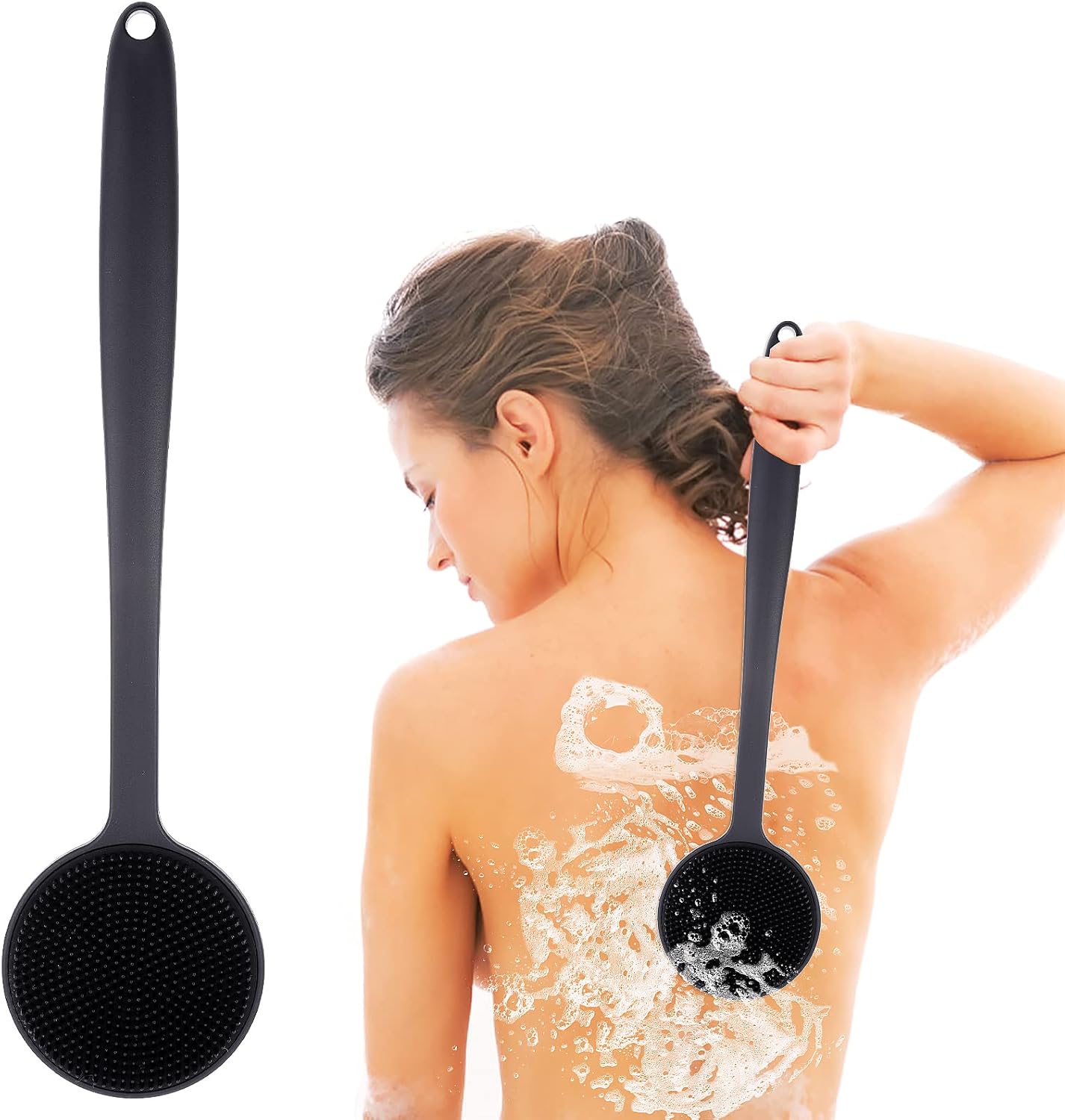 (Długa rączka) peeling do pleców czarny peeling do ciała silikonowy długa rączka kąpiel pod prysznic szczotka do pleców peeling do ciała
