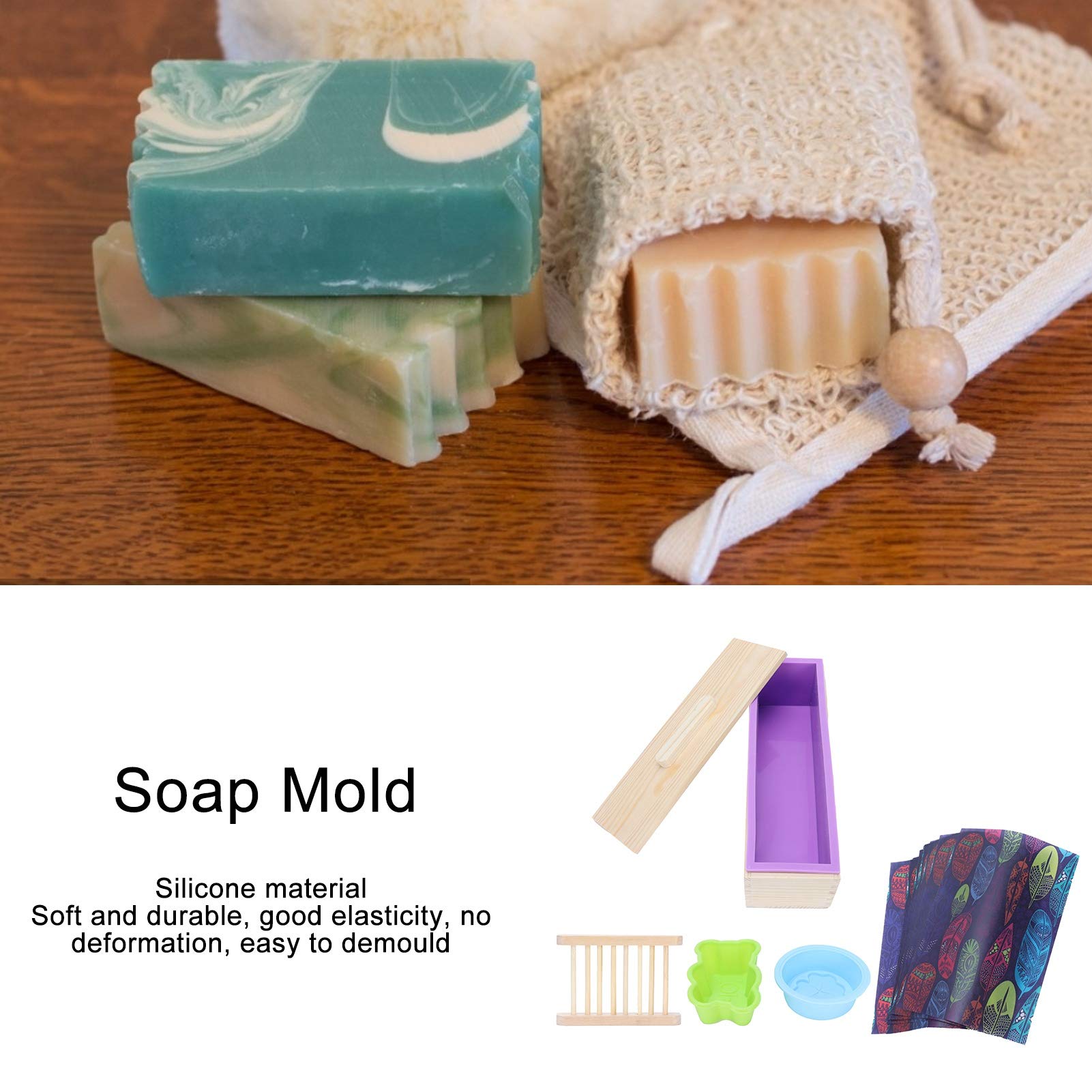 DONQL Stampi per Sapone, Stampi in Silicone Rettangolare, Stampi per Saponette Fai Da Te, Stampo Sapone 6 Cavità Rettangolari, Morbido e Facile da Rilasciare, per Fatto a Mano (Blu + Viola