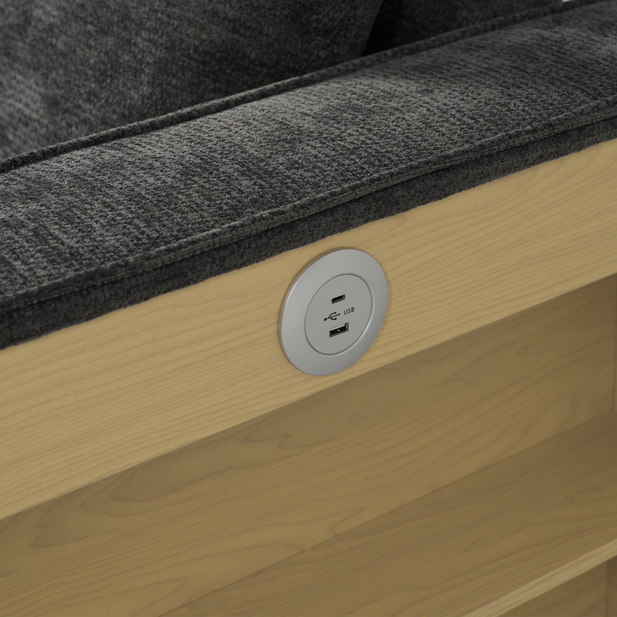 Canapé pliant moderne pour 2 personnes - avec porte-gobelets - avec ports de charge USB - avec coussins - tissu chenille - Gris - 8