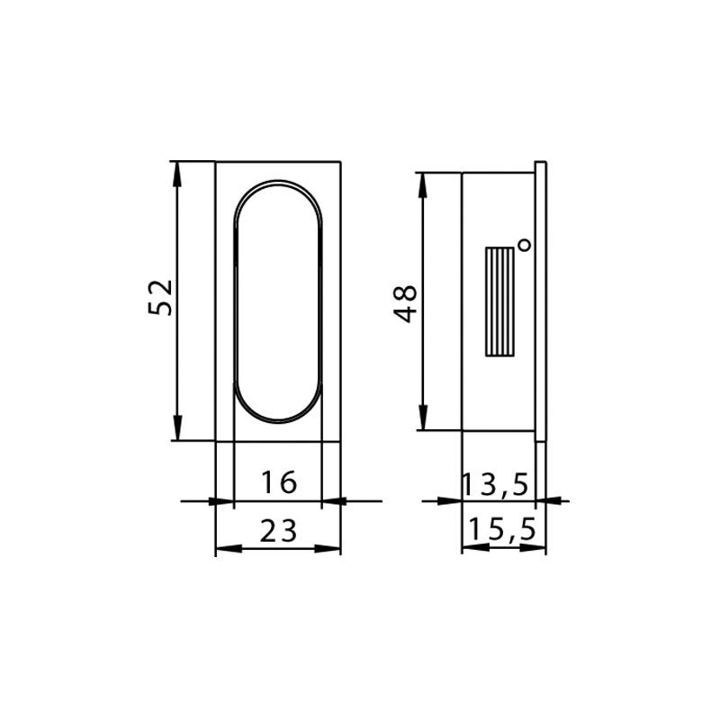 Poignée escamotable - Décor : Chromé brillant - Dimensions : 52 x 23 - Encastrement : 48 x 19 mm - Hauteur : 15,5 mm -SIRO - 2