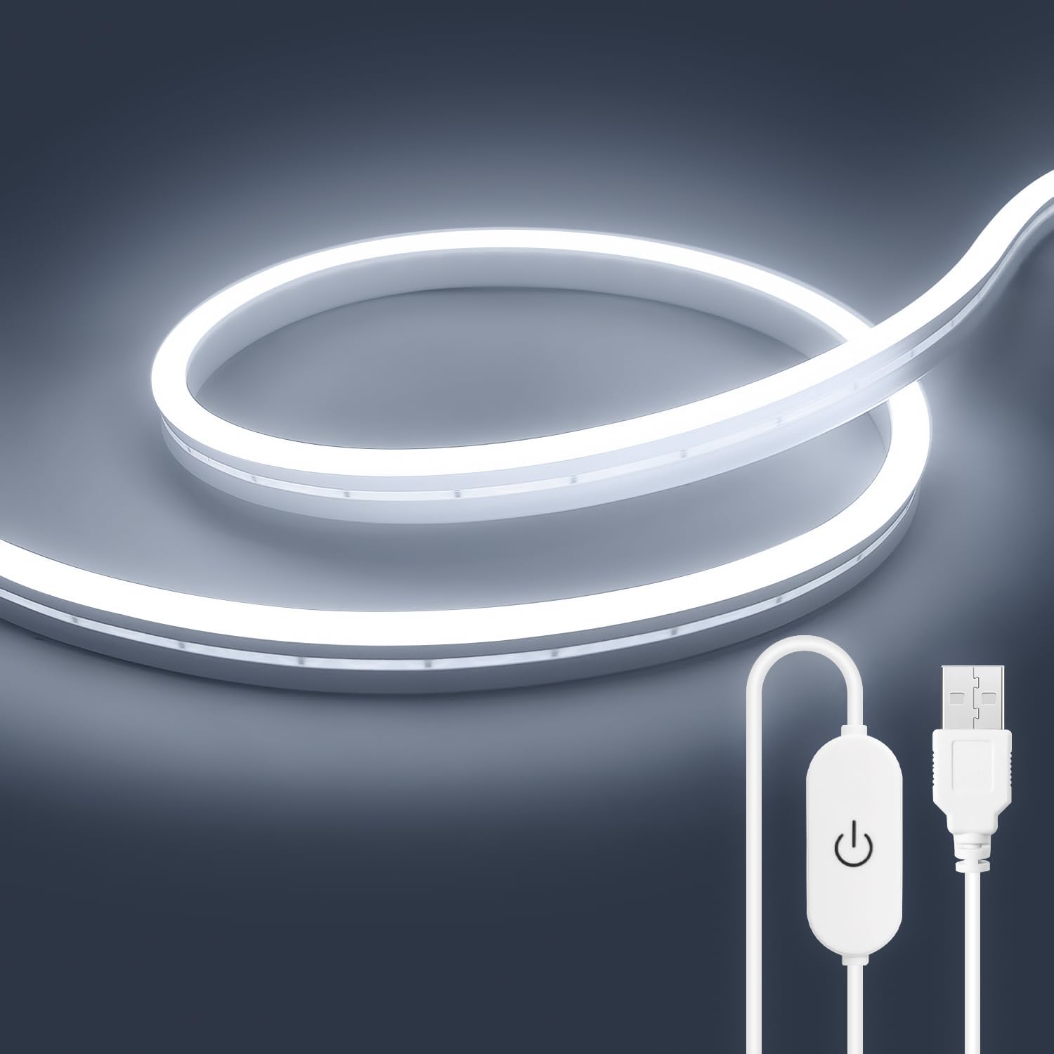 2 m Taśma LED Neon Metry Biały Zimny, 6500K 5V Taśma LED Zasilana przez USB, Szafka, Lustro, Dekoracja wnętrz