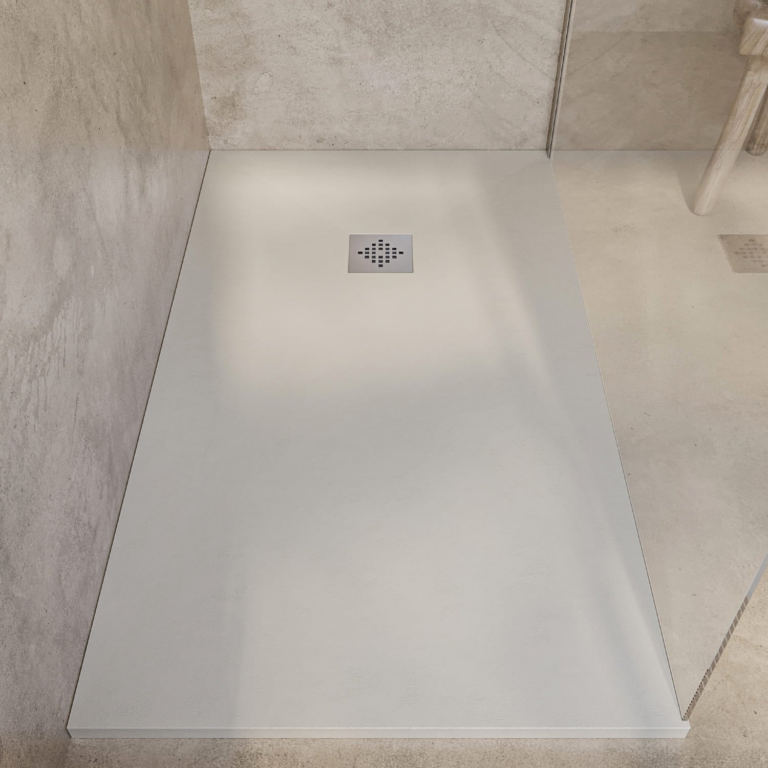 SOULHOME Brodzik prysznicowy– Żywica– Gel Coat– Gładka/Kamienna tekstura – Antypoślizgowy – Kolor intensywnie kremowy – 80X75- Niski 3 cm– Standard - 4