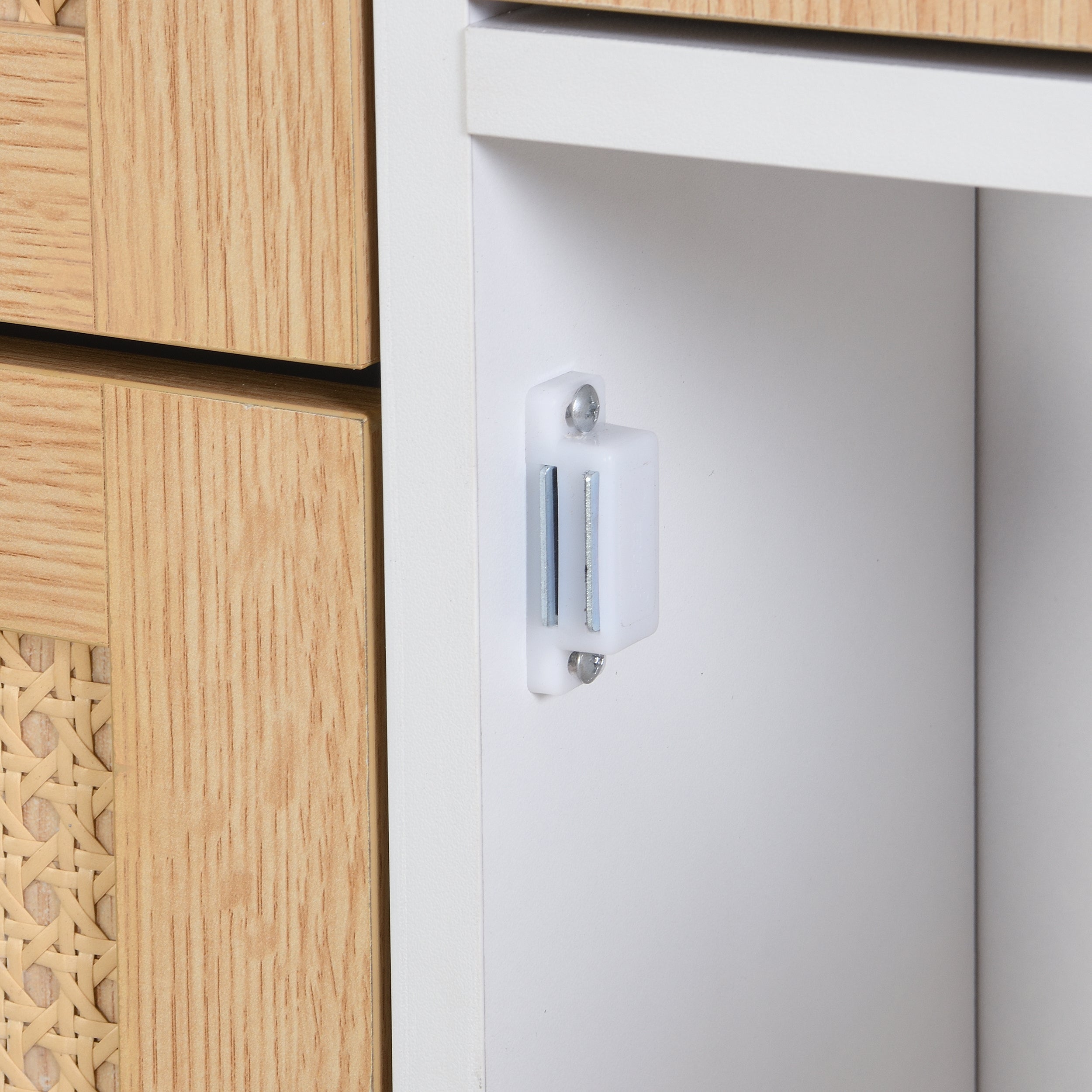 Scarpiera in legno e rattan - 3 ante a ribalta e 1 cassetto - ripiano regolabile - Naturale e Bianco - 7