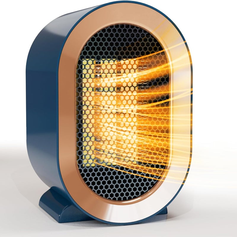 Niebieski grzejnik pomocniczy o mocy 1200 W – dwufunkcyjny grzejnik z wentylatorem – wymiary 13 x 12 x 20 cm – cichy i wydajny – idealny do domu i biu