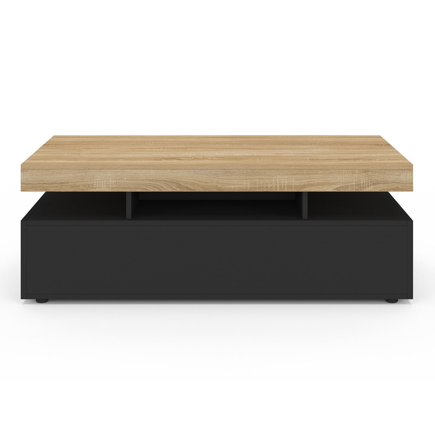 Table basse rectangulaire ELSA 100 cm 2 tiroirs en bois noir et plateau façon hêtre - 3