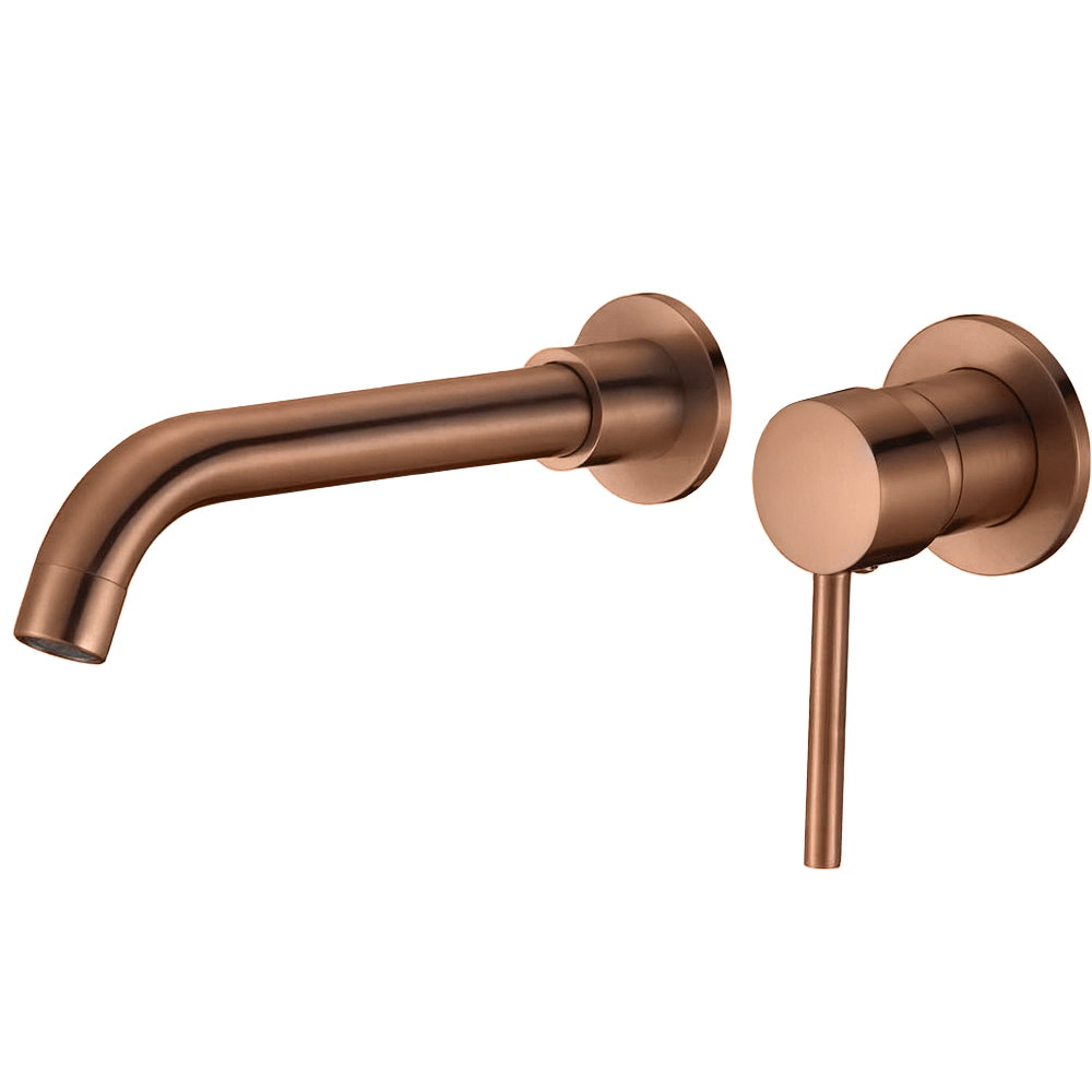 Valaz Robinet de lavabo rond à encastrer avec bec de 21 cm en or rose brossé - Série Guadiana | Leroy Merlin