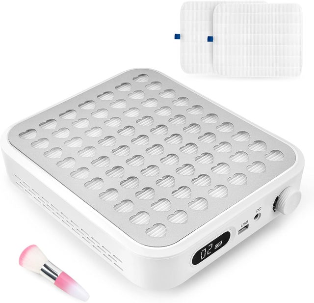 Blanc Rechargeable Aspirateur Ongles Professionnelle, Aspirateur à Ongles Sans Fil Puissant avec 2 Filtres et 1 Brosse, Aspirateur Manucure Silencieux