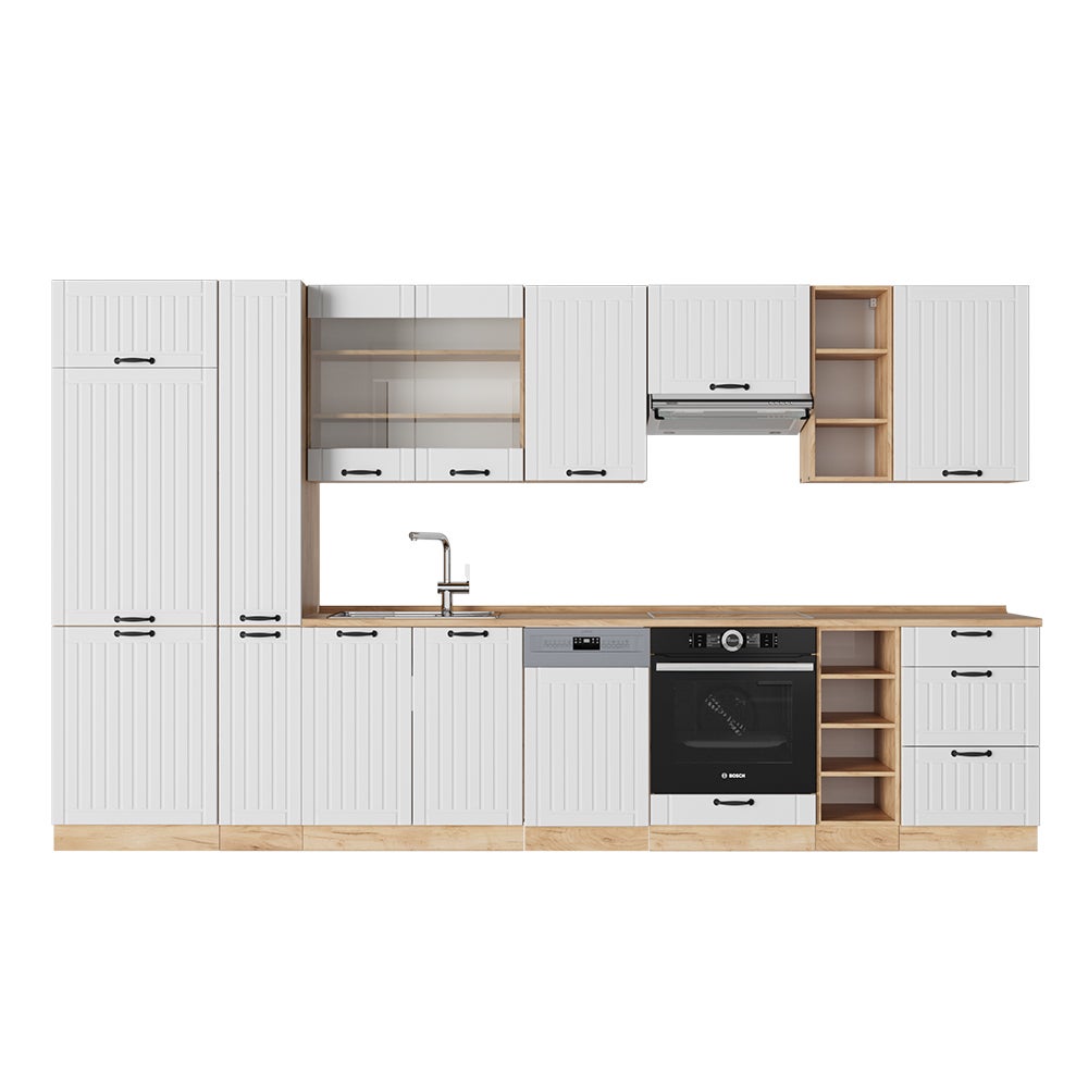 Vicco Cuisine Fame-Line, GrisBeige/Chêne doré, 355cm , PT Chêne - Achat
