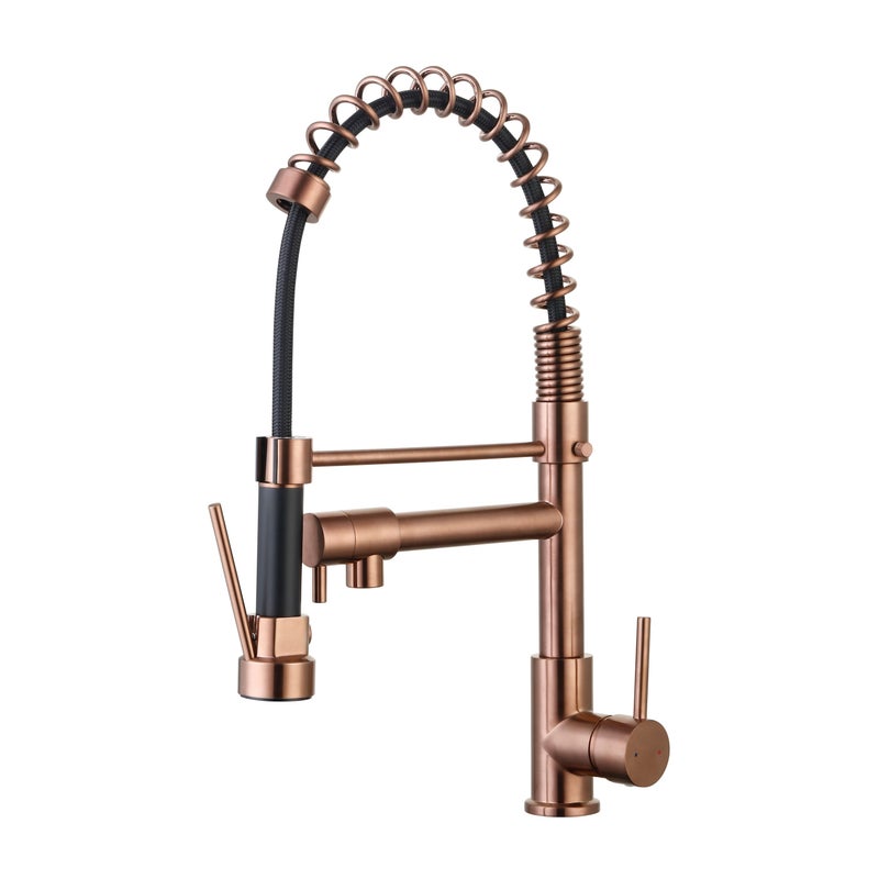 Wysoka bateria kuchenna jednouchwytowa z prysznicem ESSEBAGNO Big Pro, miedziana