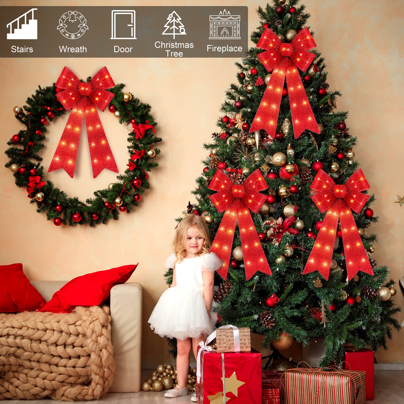 Fiocchi Natalizi Brillantinati, Decorazioni Per Albero Di Natale E Pacchi Regalo - 6 Pezzi, Argento