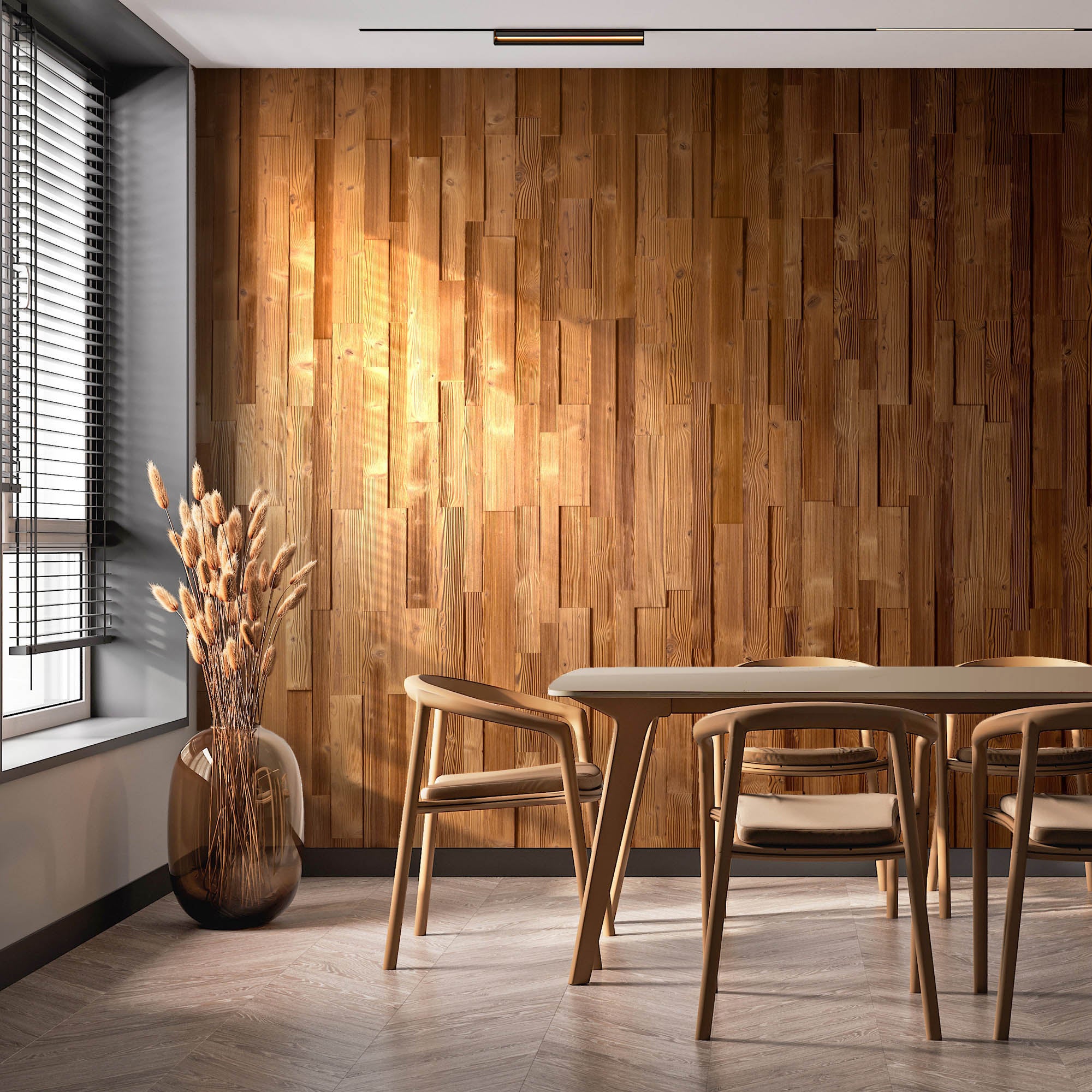 Panneau Mural Bois 3D Thermo - Pin Épicéa Thermotraité - Relief Sculpté - 24 Pièces 1m² - Parement Décoratif Intérieur - 3