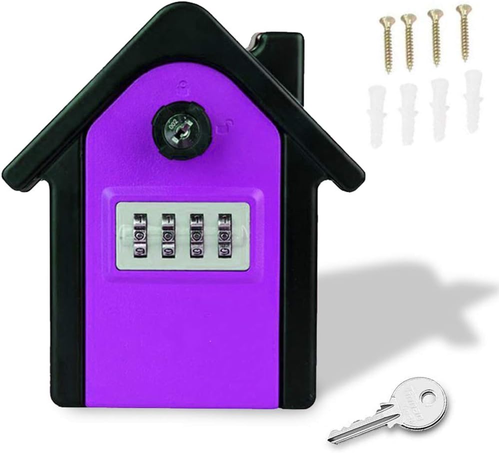 Sejf ścienny na klucze z kodem cyfrowym i kluczem zapasowym do domu, biura, fabryki, garażu (fioletowy)