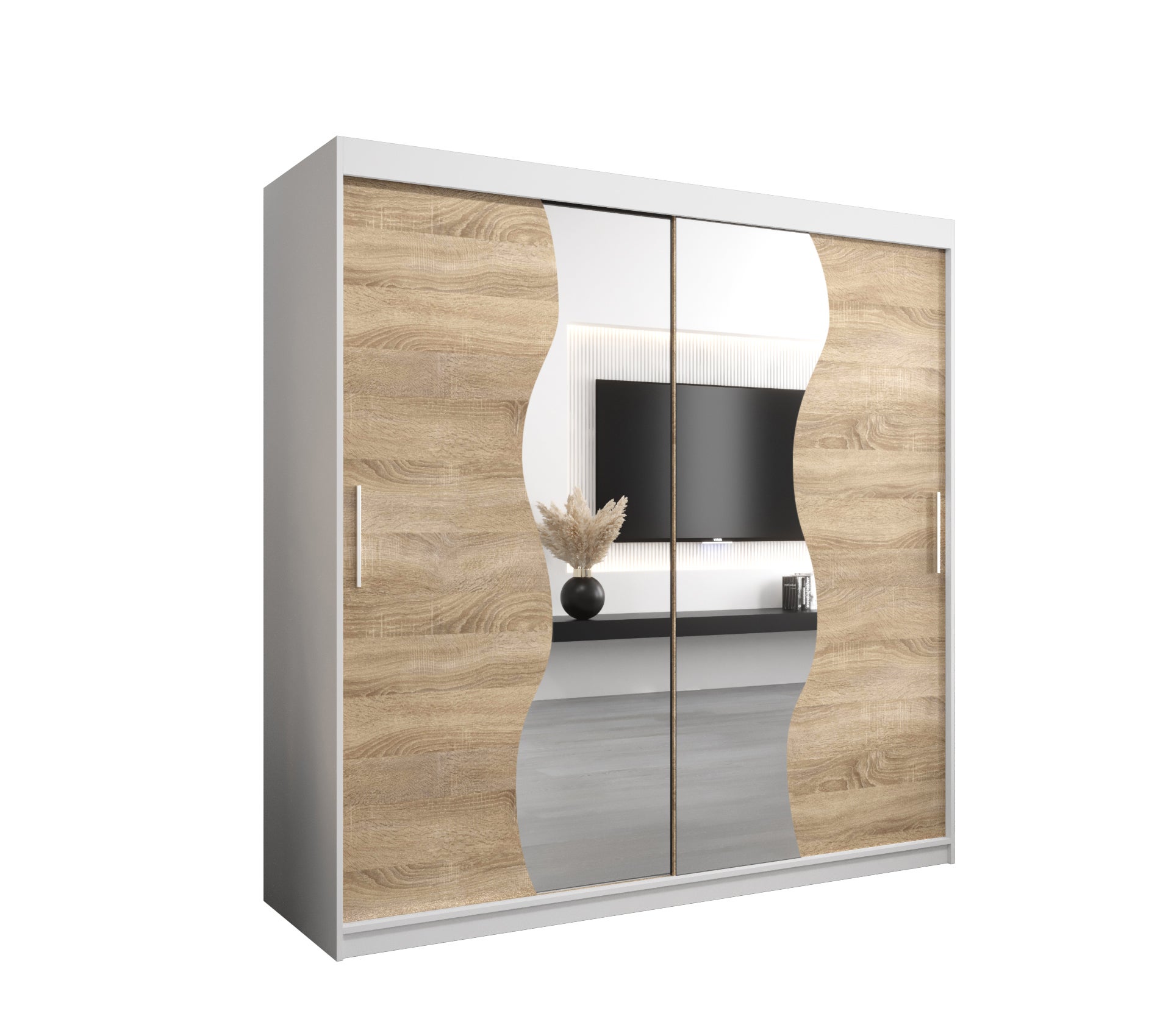 Szafa przesuwna garderoba MADRYT 200 x 62 x 200 cm Biały + Sonoma - Abiks Meble