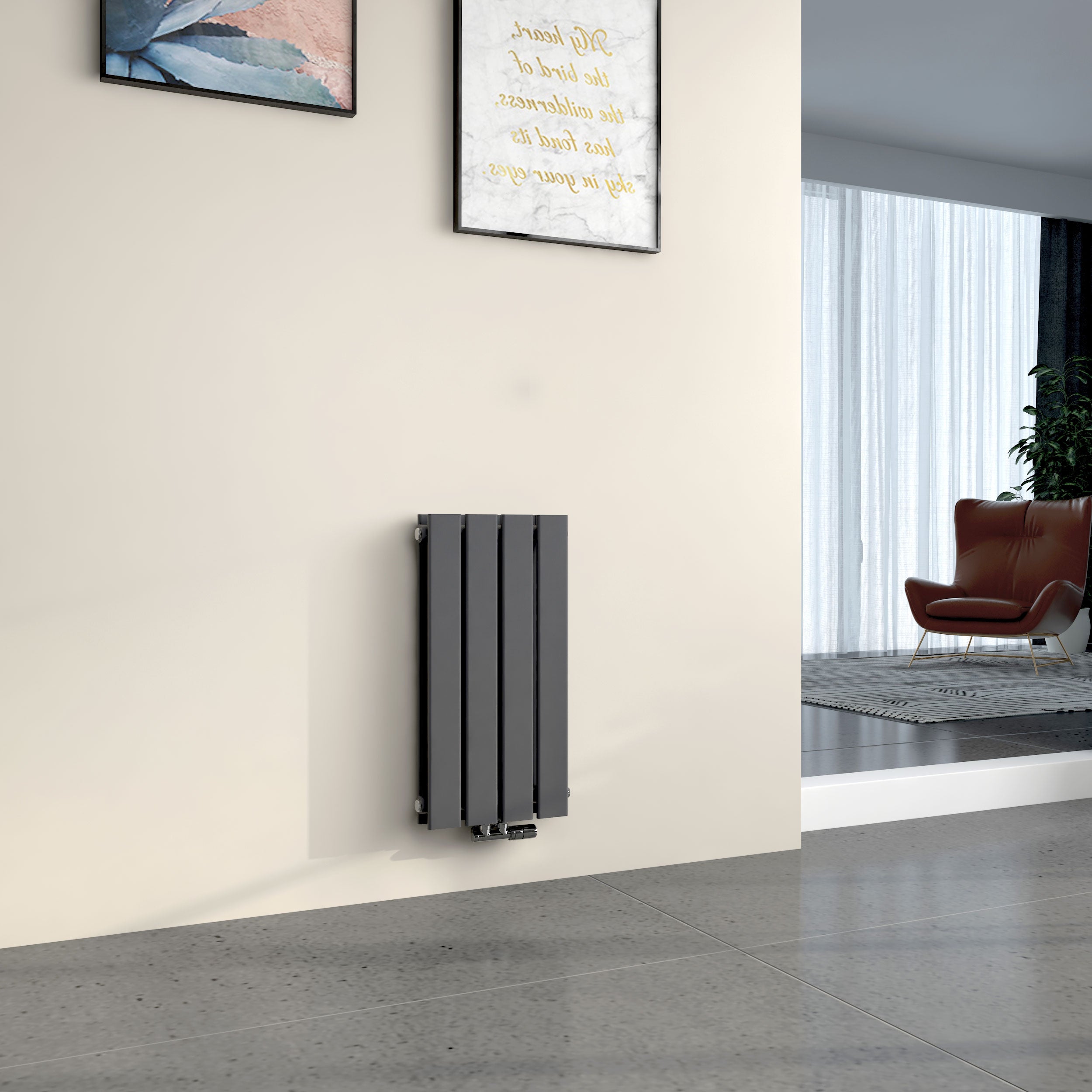 EMKE Grzejnik Stalowy Podwójny Pionowy 327W, 60x30,4 cm, 4 bar, do 4 m² – Antracytowy