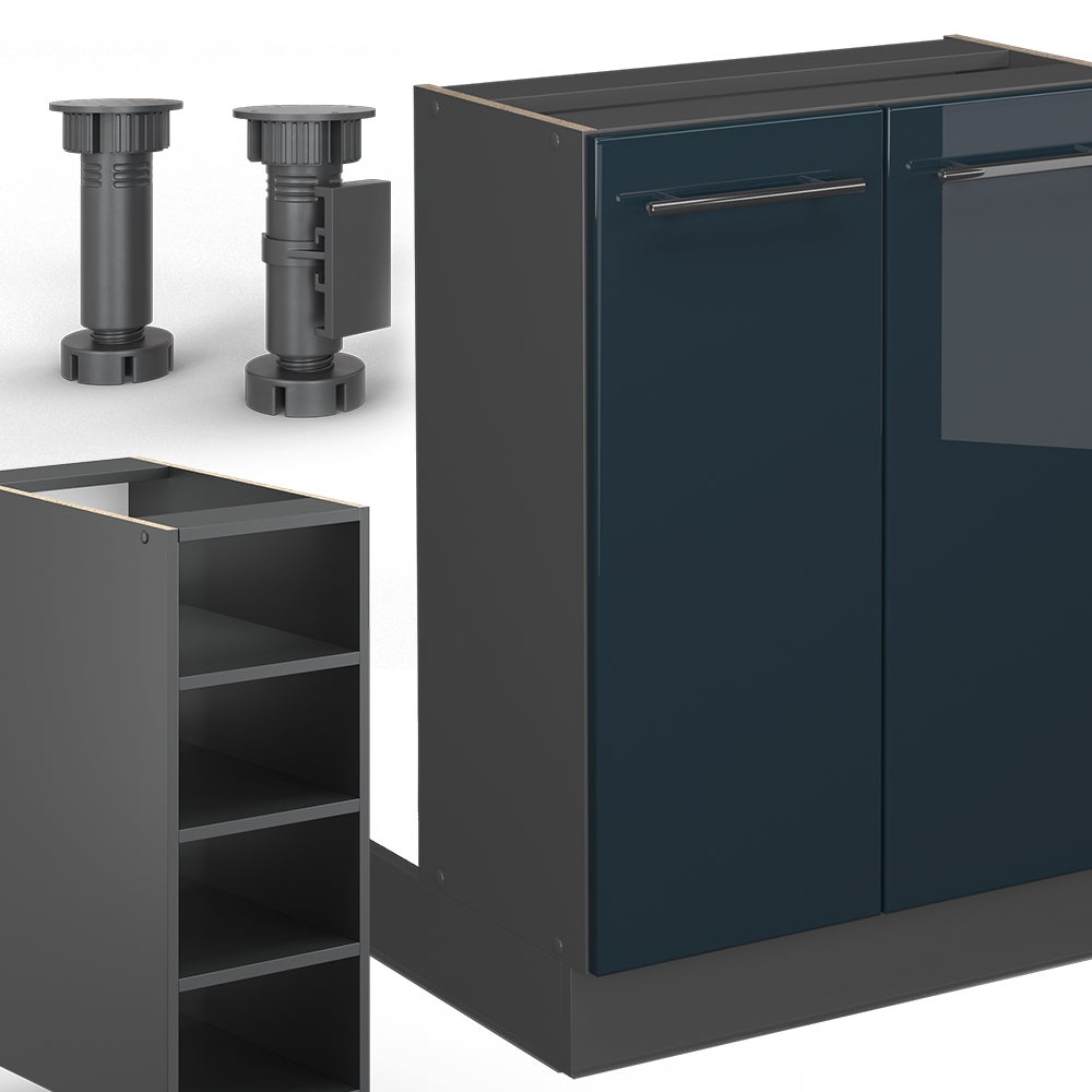 Vicco îlot de cuisine Fame-Line, Bleu foncé brillant/Anthracite, 90cm sans PT - 5