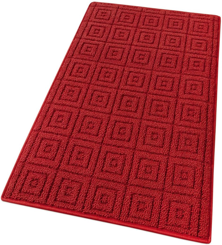 Alfombra de cocina 57x115 cm tejido 3d corredor absorbente base antideslizante color sólido cuadrado burdeos