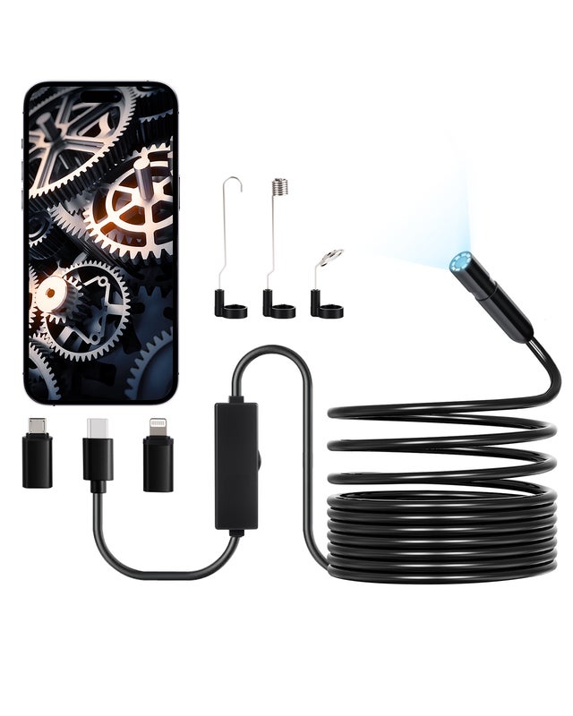 Caméra endoscopique,HD VEVOR 1920p,éclairage LED 8,câble semi-rigide 5 m,zoom x2,étanche IP67,Android,iOS,automobile,plomberie