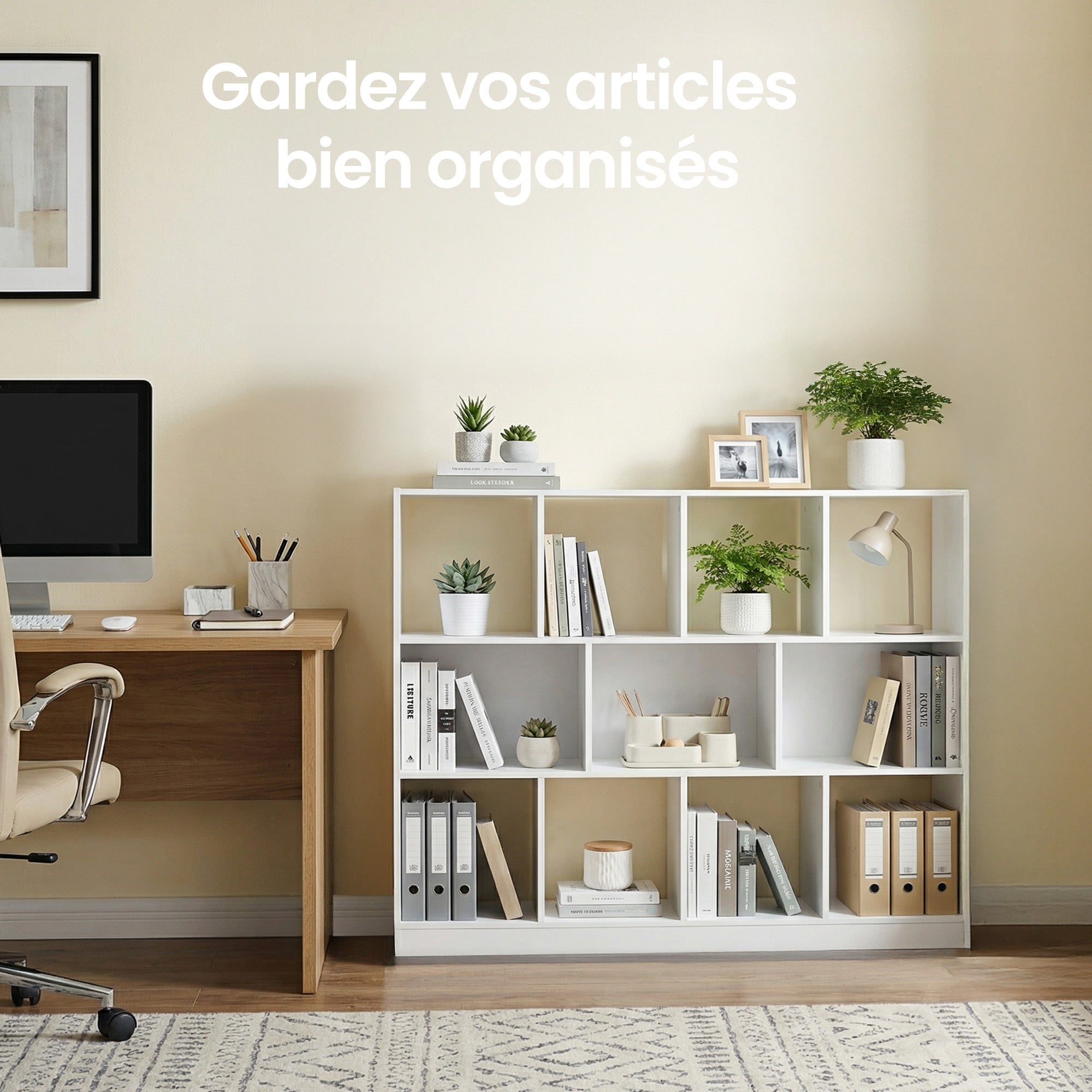 Meuble de Rangement, Étagère, 11 Compartiments Ouverts, 30,1 x 126,1 x 100,1 cm, Blanc - 7