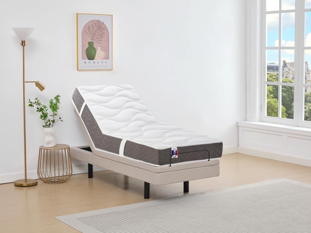 Lit électrique de relaxation déco + matelas 100% latex 3 zones - 90 x ...