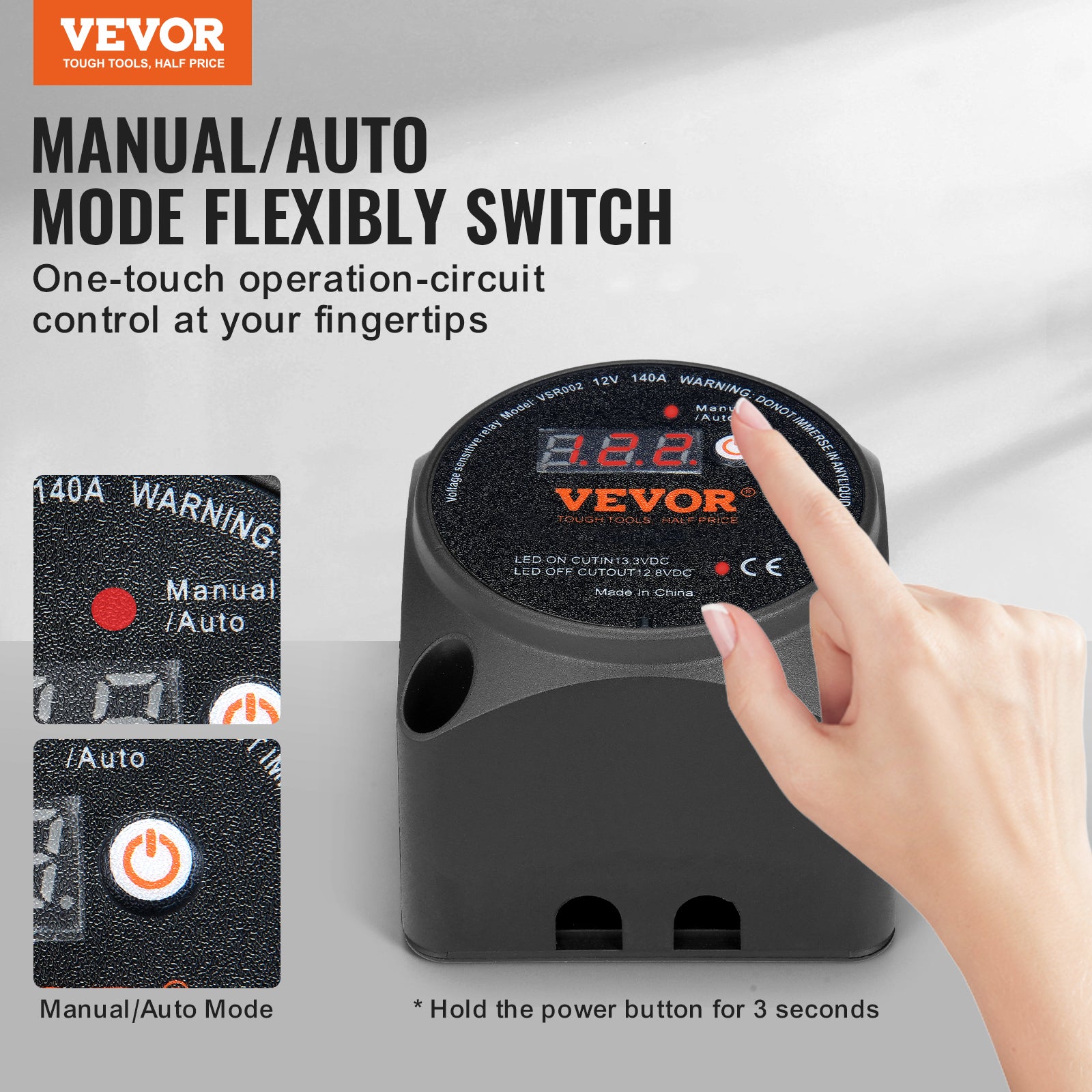 Isolateur batterie double,VEVOR 12V140 A,relais sensible tension VSR avec écran LCD,modes manuel automatique pour ATV,UTV,camping-car tout-terrain - 2