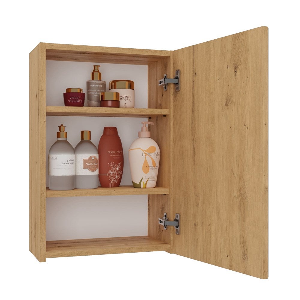 TONNI - Armoire de toilette murale 1 porte - Meuble SDB avec miroir - Dimensions 40x22x60 cm - Rangement Salle de bain - Chêne - 2
