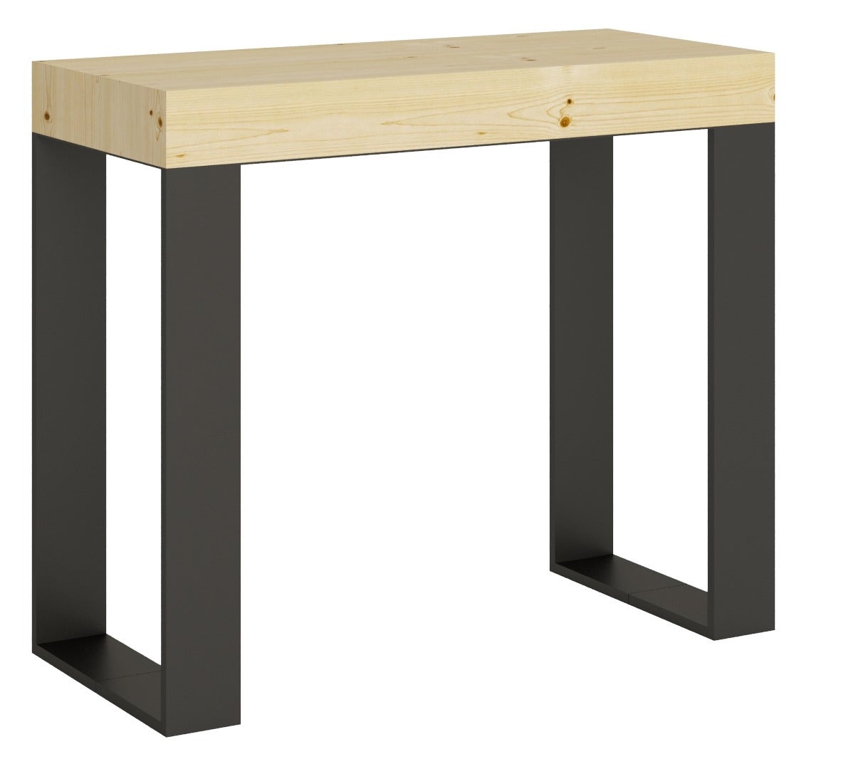 Console extensible pin massif clair et pieds métal anthracite 8 ...