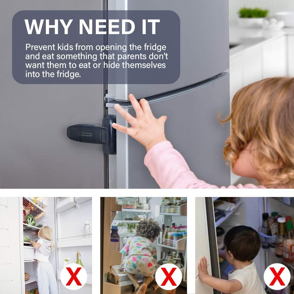 Sicurezza Bambini: 2 Serrature Per Porte Senza Fori Con Adesivo 3M VHB – Facili Da Installare In 3 Minuti! (Grigio)