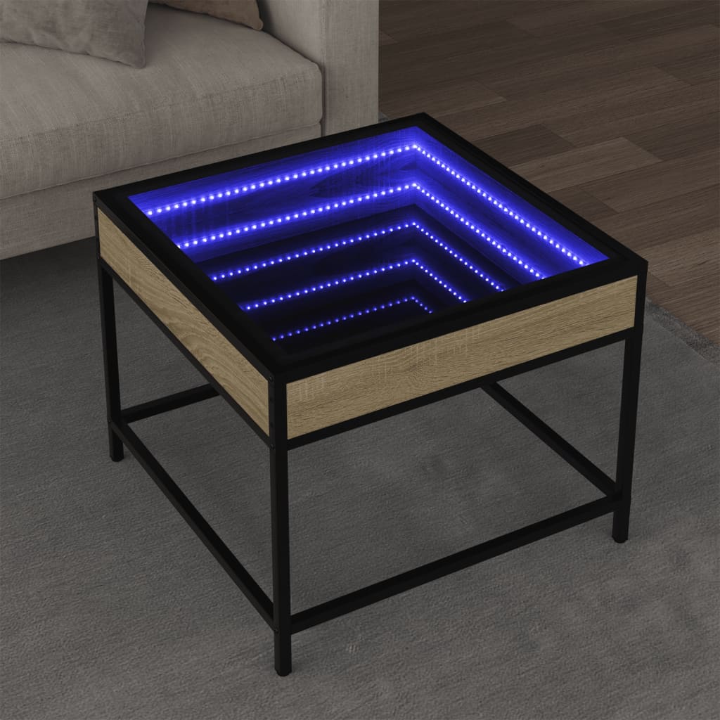Stolik kawowy z LED Infinity, dąb sonoma, 50x50x41 cm vidaXL