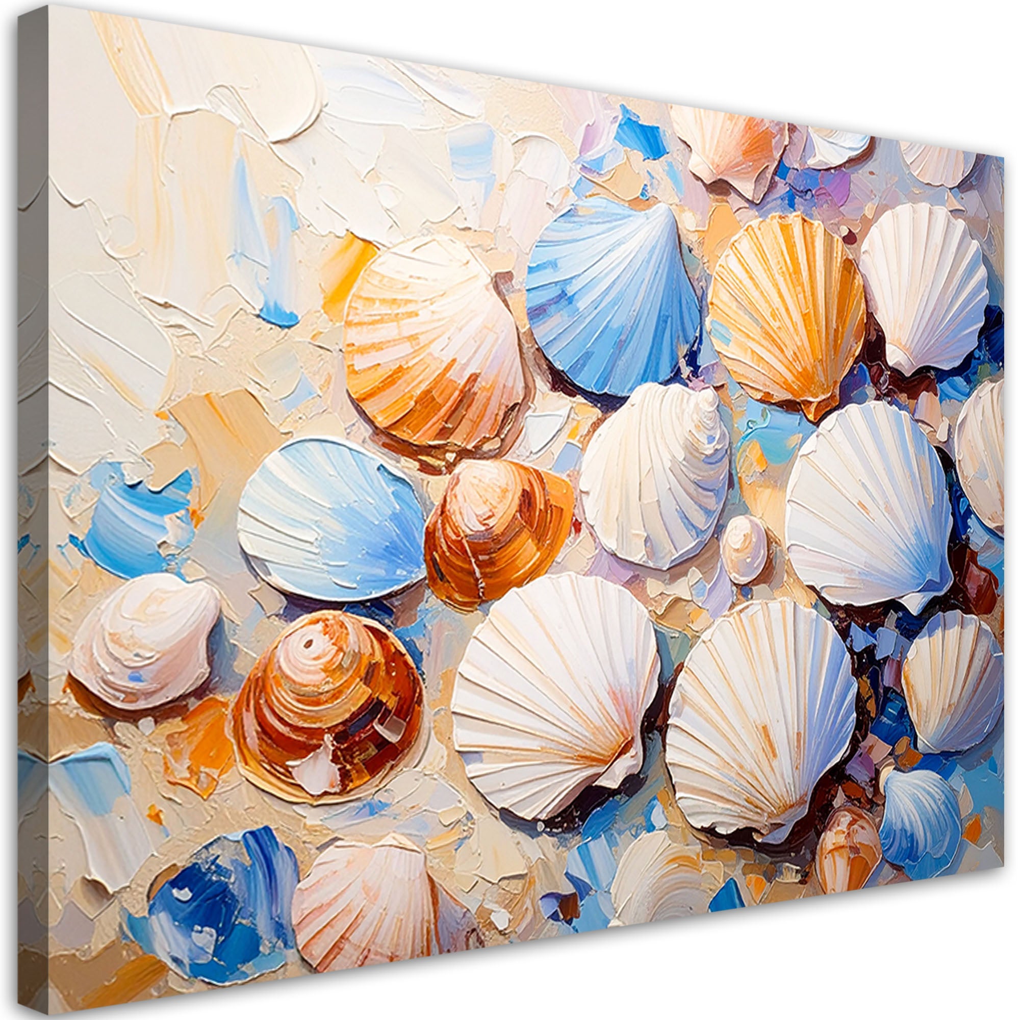 Obraz do salonu łazienki muszle plaża piasek jak malowany 120x80