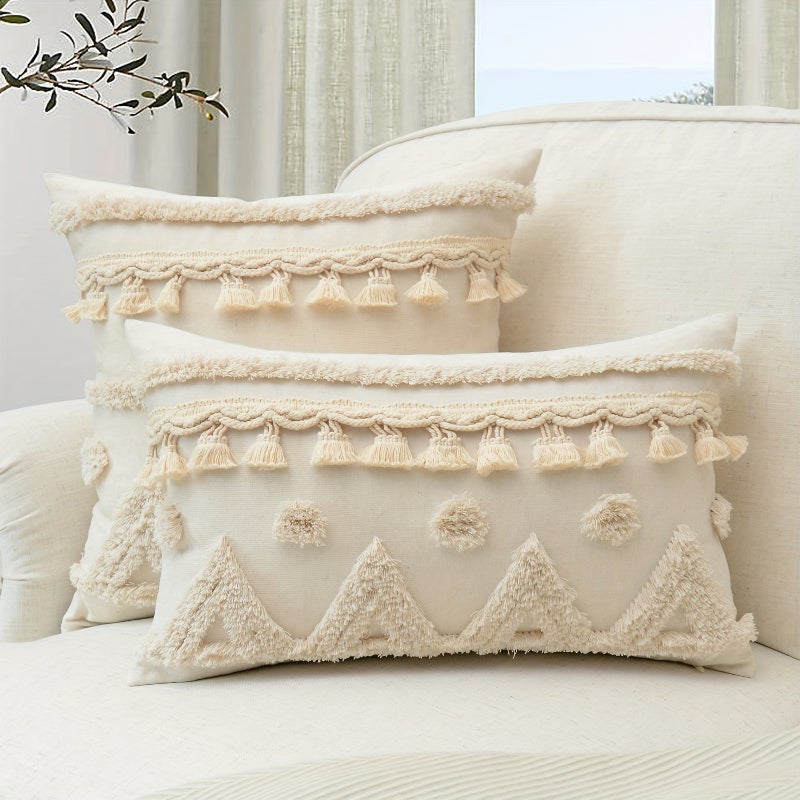 Taie d'oreiller décorative tuftée, housse de coussin de salon, de chambre à coucher, taie d'oreiller taille blanc cassé, 30*50cm (sans noyau) - 3