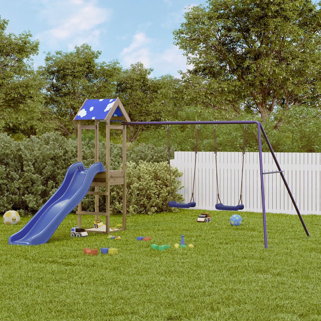VidaXL Parque Infantil De Madera De Pino – Juego De Columpio Y Tobogán – Torre De Juegos Con Arenero – 238x259x207 Cm – Exterior