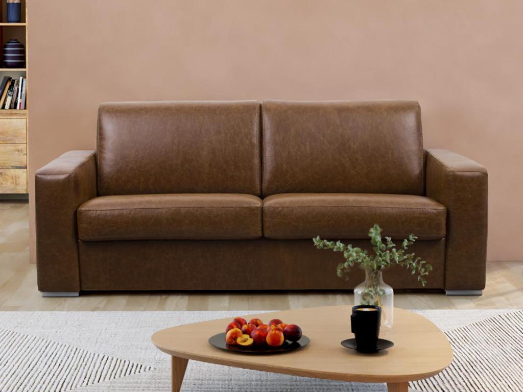 Sofá cama de 3 plazas tipo italiano 100% piel de búfalo delectea ii - piel vintage caramel