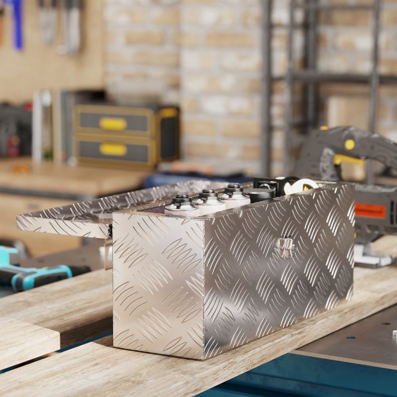 Boîte de rangement en aluminium avec serrure et clés, 50 x 15,5 x 20,5 cm - 6