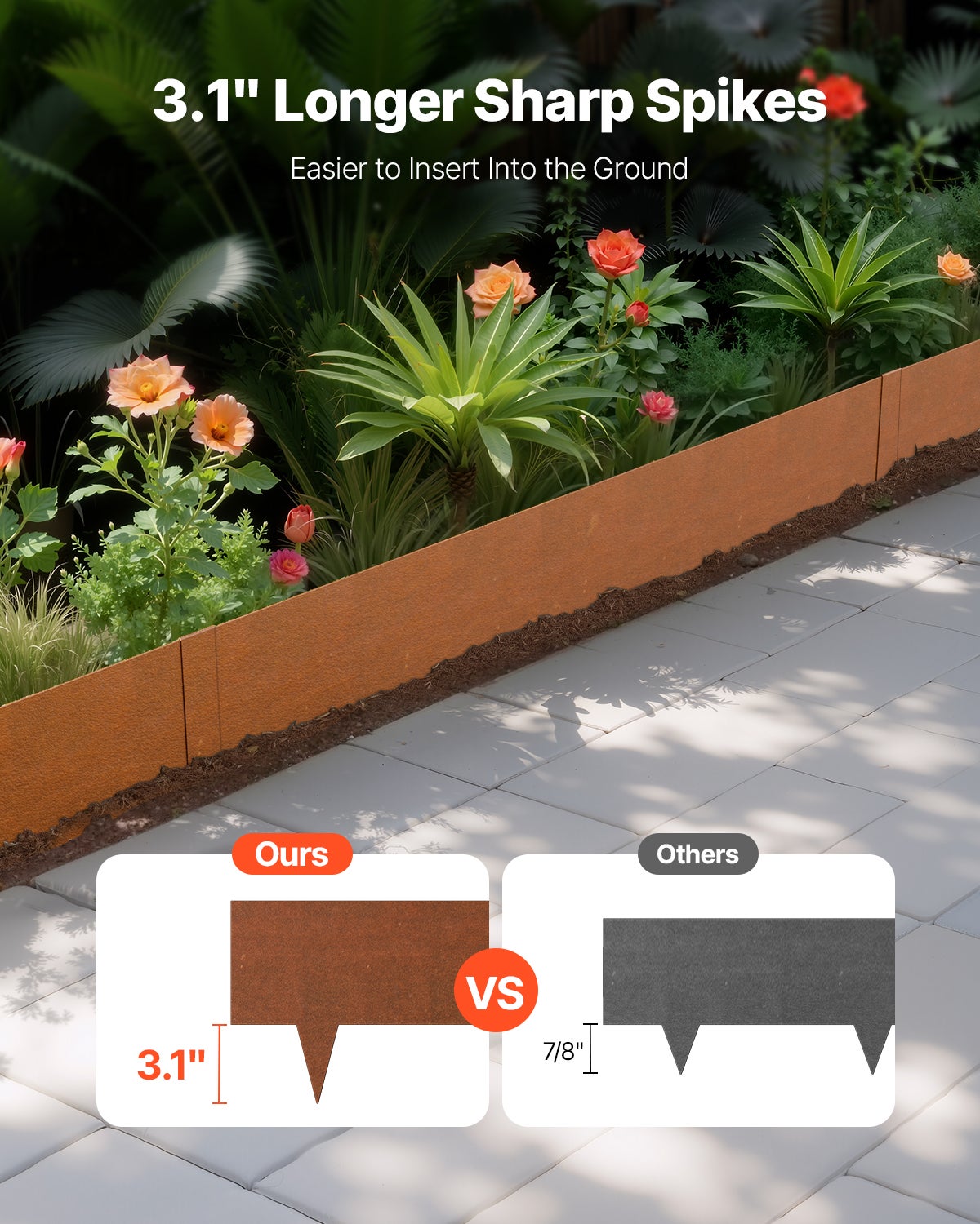 Lot 6 Bordures Paysage Acier 40x8 po,VEVOR Résistant aux Intempéries à la Rouille,Bordure Pliable Pointe Requin,Parterre Fleurs,Séparateur Chemin - 2