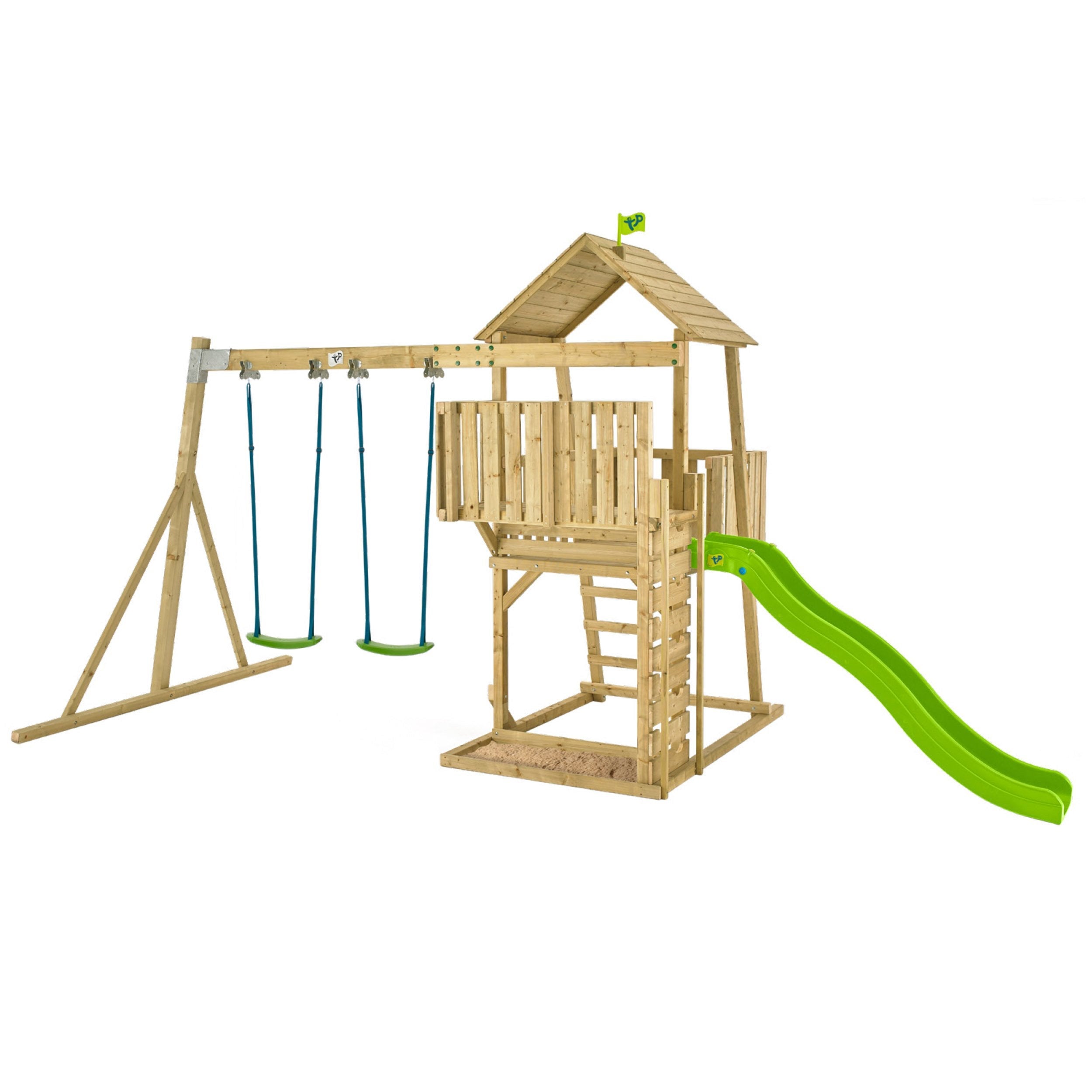 AIRE DE JEUX EN BOIS TP KINGSWOOD AVEC GLISSIERE 1.8M ET DOUBLE AGRES BAL TP - FSC dim L608 x l225 x h306 - 5