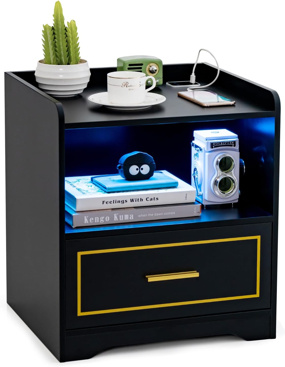 Tables De Chevet WAMPAT Avec Station De Chargement, Table D'extrémité Avec Ports USB Et Prises Pour Le Salon, Table D'appoint Avec 2 Tiroirs Pour Chambre à Coucher, Blanc/chêne | Best Buy Canada