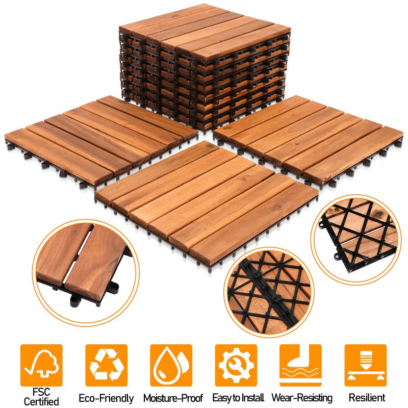 Dalles de terrasse aspect bois résistant aux intempéries 11x unités avec système d'encliquetage 30x30cm - 3