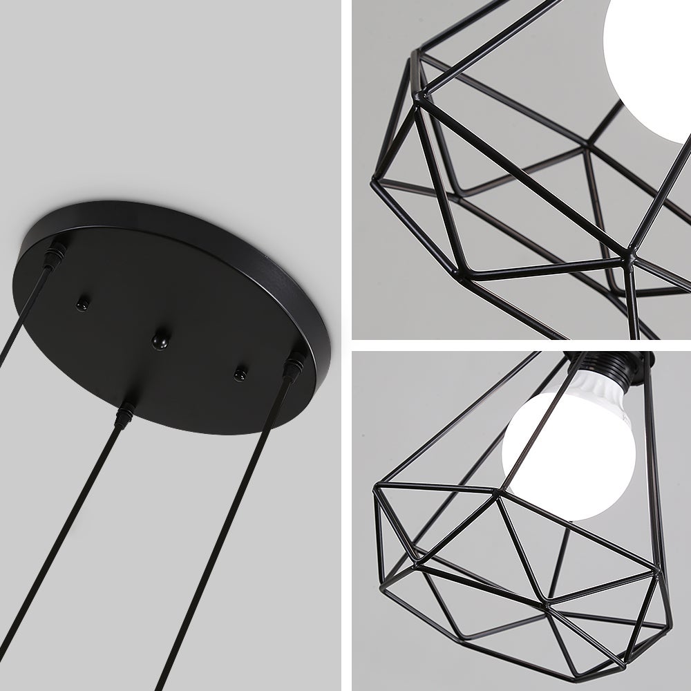 GOECO Suspension en Forme de Diamant avec Trois Abat-jours pour Salle à manger, salon - Câble Ajustable 1m, Base E27(sans Ampoule) - 3