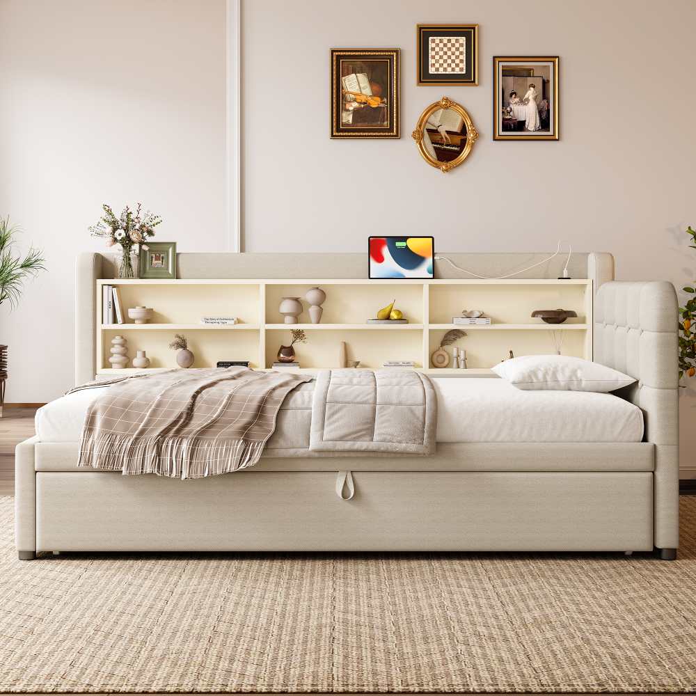 Canapé-Lit 90x200 cm Multifonction avec Lit Extensible 180x200 cm, USB ...