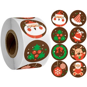 500 Autocollants De Noël - Rouleau De Stickers Décoratifs Pour Cadeaux, Diamètre 2,5 Cm, Motifs Variés