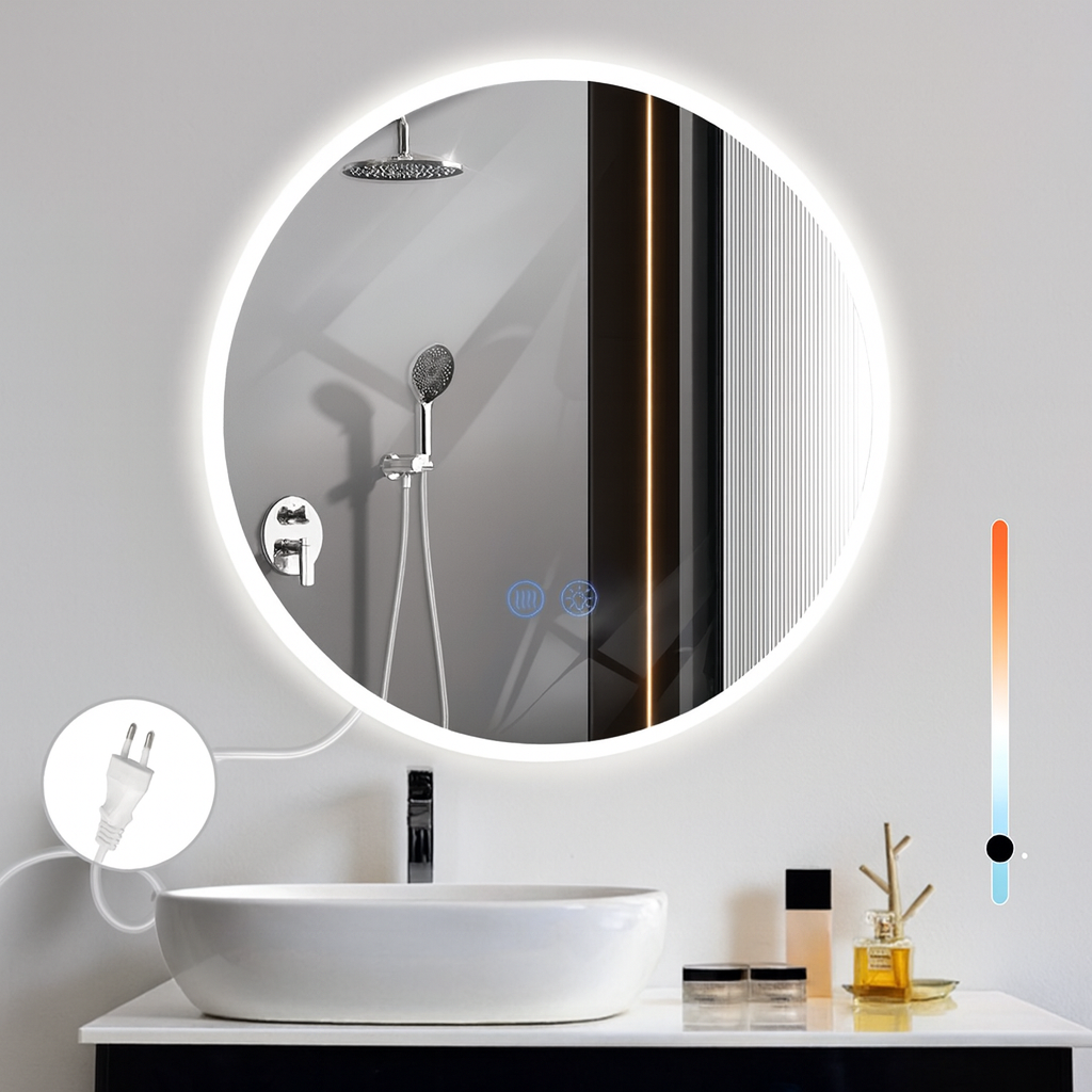 NETTLIFE Lustro z okrągłym oświetleniem Lustro ścienne LED IP44 50 cm z funkcją dotykową Lustro podświetlane okrągłe ze ściemnialnym światłem