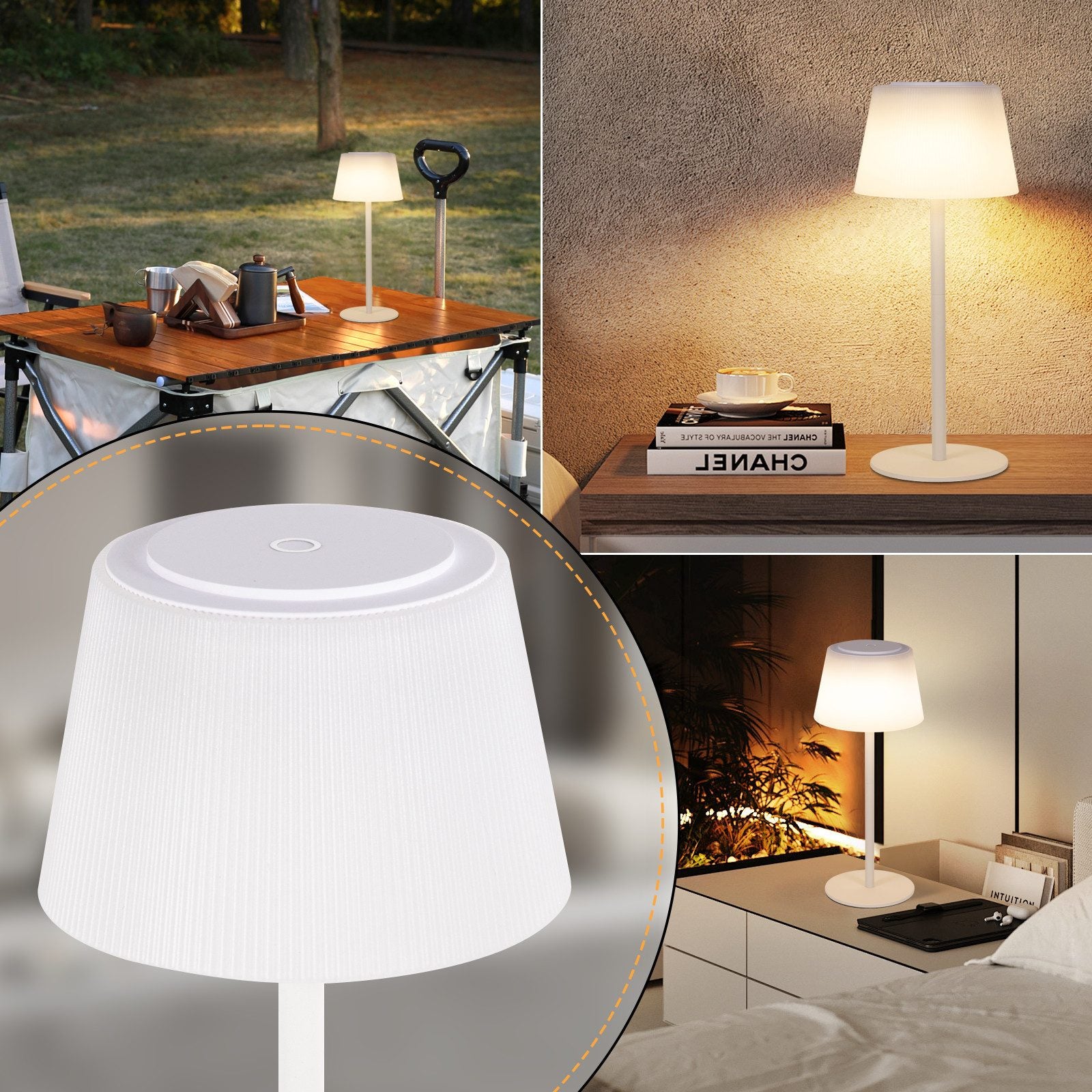 NETTLIFE Abajur de mesa sem fio, abajur de cabeceira com bateria LED com controle de toque e bateria recarregável USB branca de 3600 mhA - 9